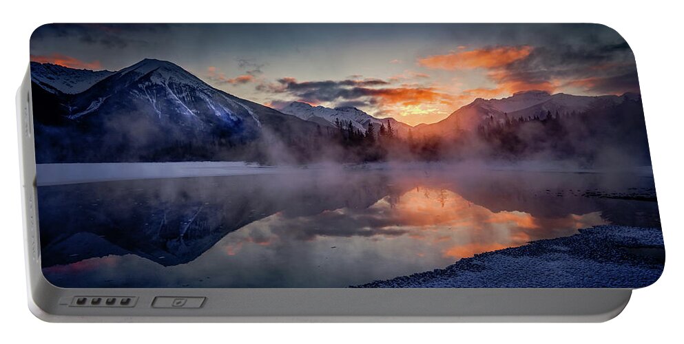 Alberta Portable Battery Charger featuring the photograph Sunset, Vermilion Lakes by Peter OReilly
