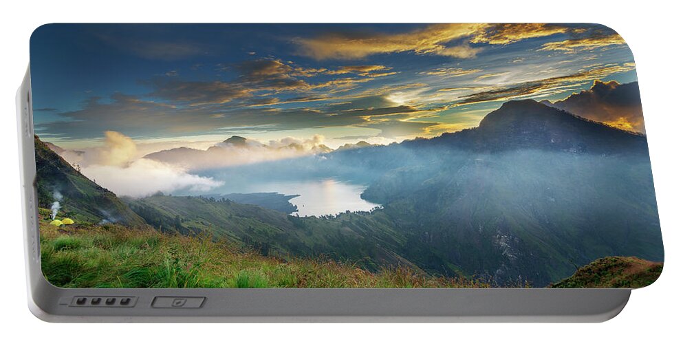 Landscape Portable Battery Charger featuring the photograph Sunset view from Mt Rinjani crater by Pradeep Raja Prints