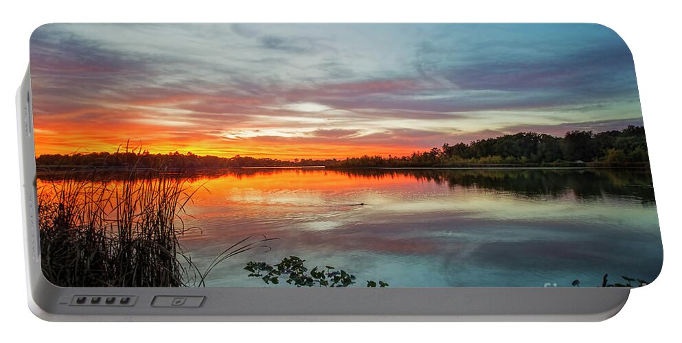 Muskrat Portable Battery Charger featuring the photograph Sunset with Muskrat by David Arment