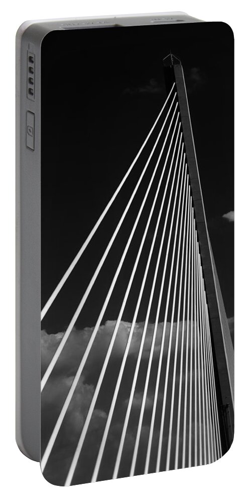 Bridge Portable Battery Charger featuring the photograph Sunshine Skyway Bridge - Black and White by Mitch Spence