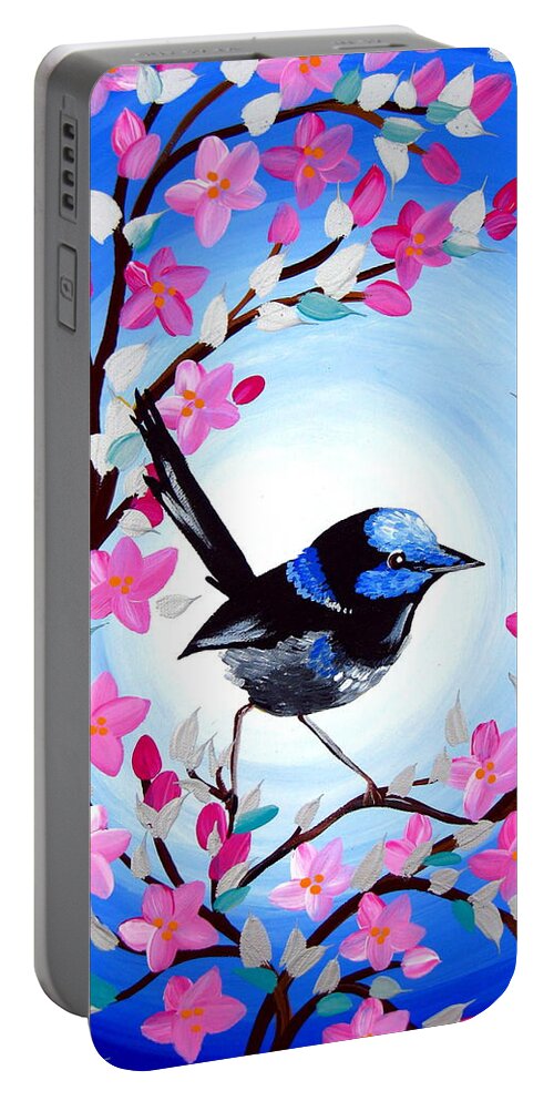 Finch Prints Portable Battery Charger featuring the painting Superb Fairy Wren by Cathy Jacobs
