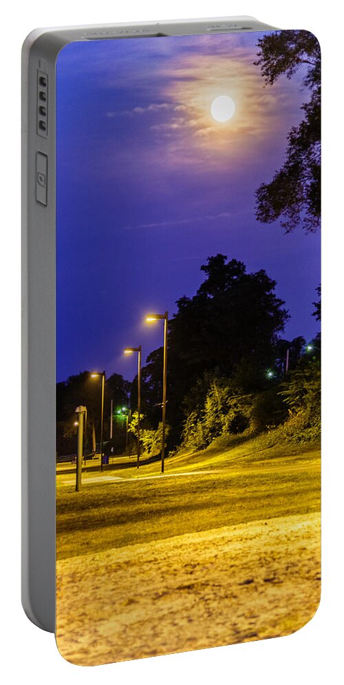 Laurence Harbor Portable Battery Charger featuring the photograph Supermoon at Laurence Harbor Waterfront park by SAURAVphoto Online Store