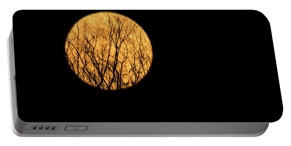 Moon Portable Battery Charger featuring the photograph Supermoon Behind The Trees by Ira Marcus