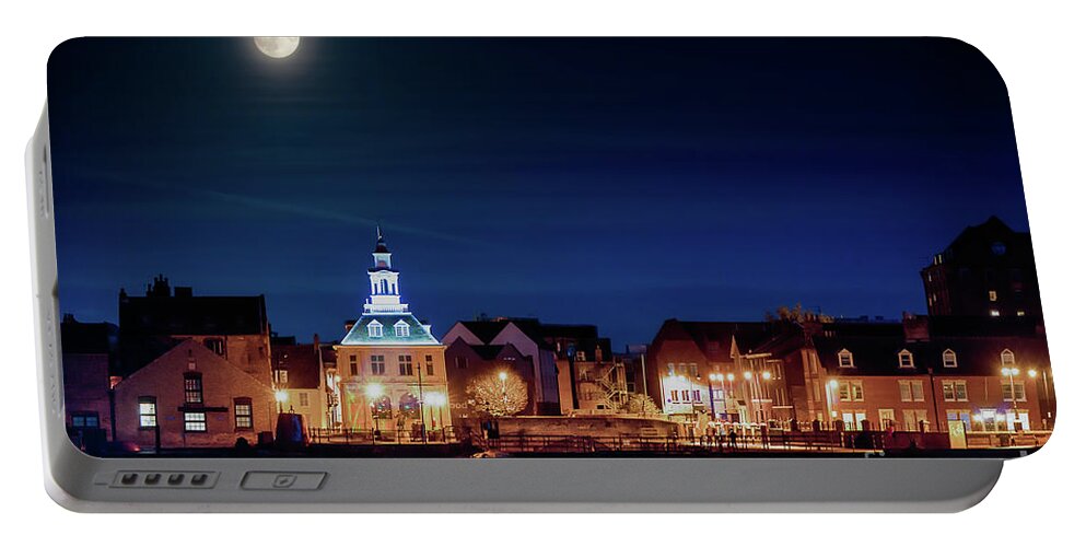 Super-moon Portable Battery Charger featuring the photograph Supermoon rising over Norfolk town UK by Simon Bratt