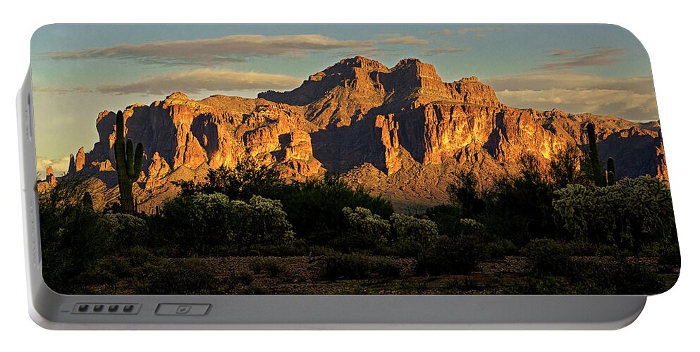 Superstition Mountains Portable Battery Charger featuring the photograph Superstitions at Sunset by Saija Lehtonen