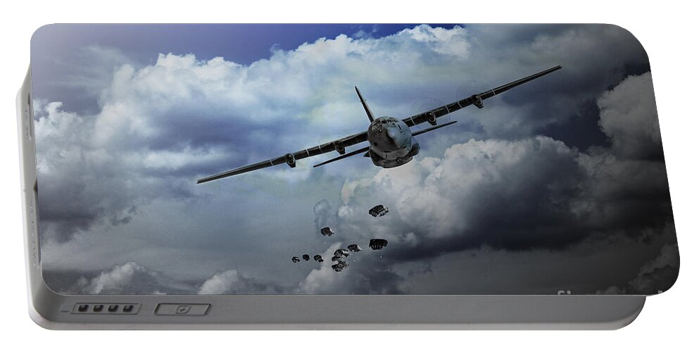 C130 Hercules Portable Battery Charger featuring the digital art Supply Drop by Airpower Art