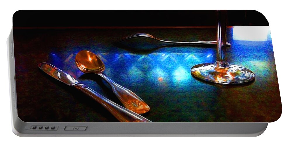 Table Portable Battery Charger featuring the digital art Sur La Table by Donna Blackhall