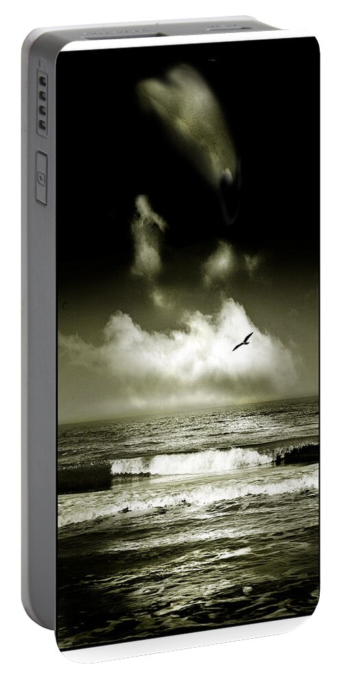 Waves Portable Battery Charger featuring the photograph Surf and Sky at Rhos on sea North Wales by Mal Bray