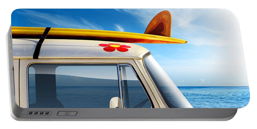 60ties Portable Battery Charger featuring the photograph Surf Van by Carlos Caetano