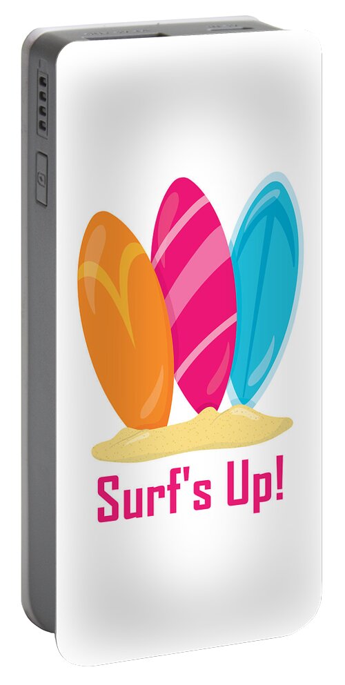 Surfer Art Portable Battery Charger featuring the digital art Surfer Art - Surf's Up Surfboards by KayeCee Spain