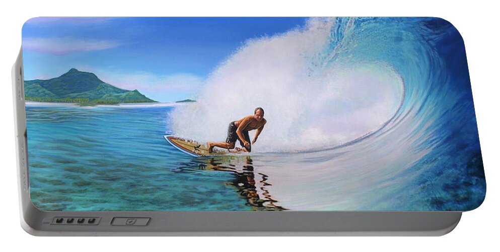Surfer Portable Battery Charger featuring the painting Surfing Dan by Jane Girardot