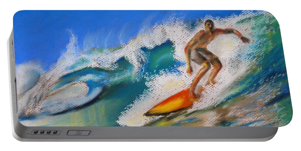 Surf Portable Battery Charger featuring the pastel Surf's Up by Jerome Wilson