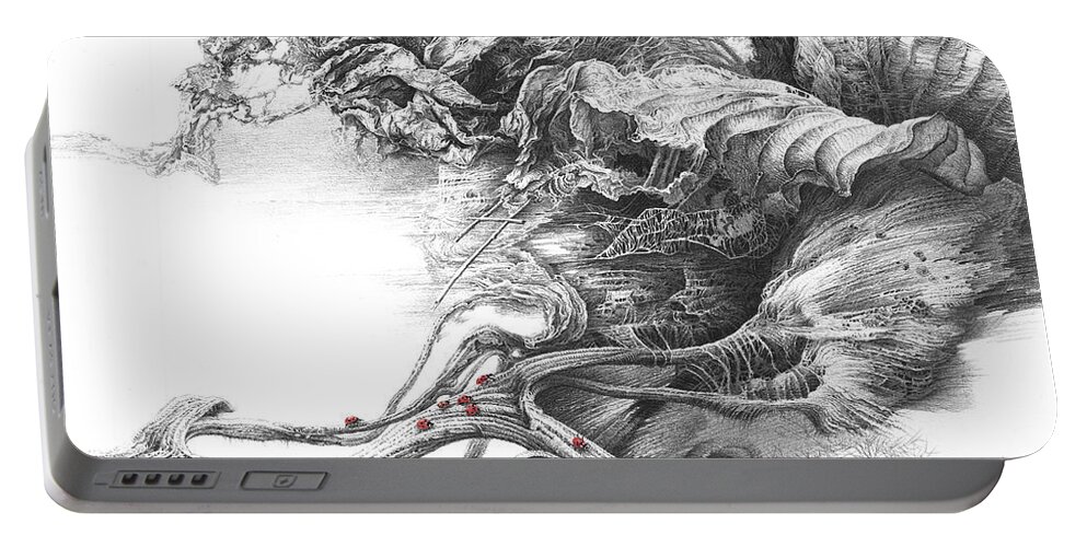 Russian Artists New Wave Portable Battery Charger featuring the drawing Surreal Space. Dry Leaves Series by Sergey Gusarin