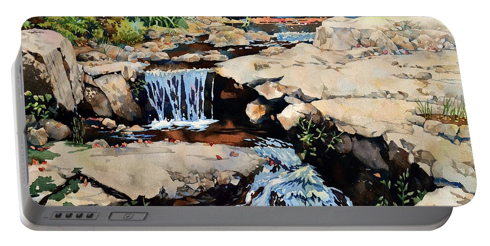 Outdoors Portable Battery Charger featuring the painting Susquehanna Falls by Mick Williams