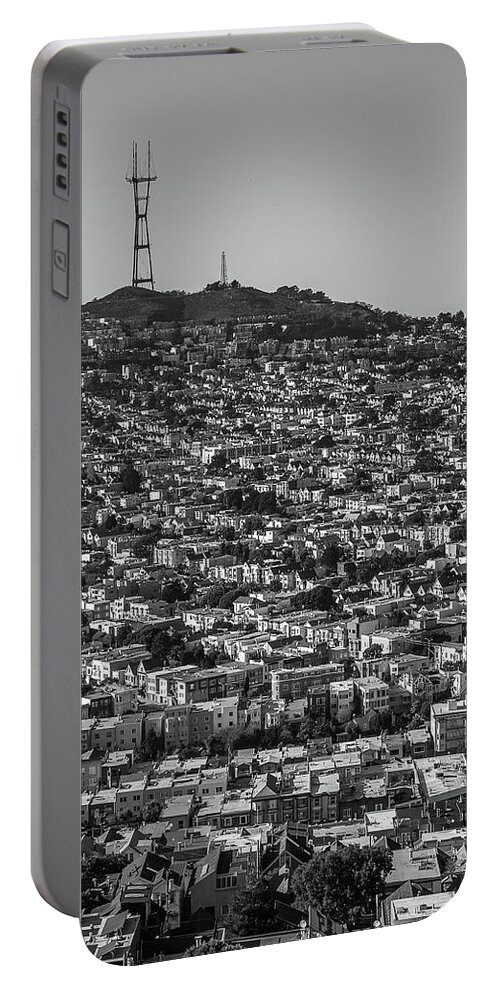 Sutro Tower Portable Battery Charger featuring the photograph Sutro Tower San Francisco Black and White by Donnie Whitaker