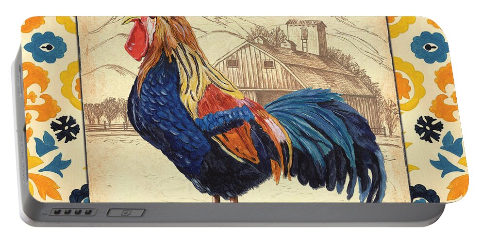 Rooster Portable Battery Charger featuring the painting Suzani Rooster 1 by Debbie DeWitt