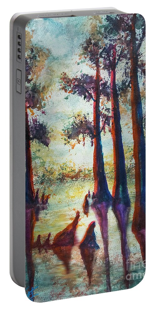 Landscape Portable Battery Charger featuring the painting SwampLight by Francelle Theriot