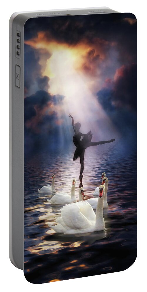 Swan Lake Portable Battery Charger featuring the digital art Swan Lake by Lilia D