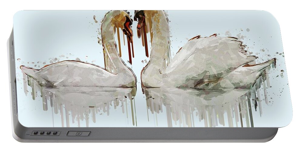 Swan Love Portable Battery Charger featuring the painting Swan Love acrylic painting by Georgeta Blanaru