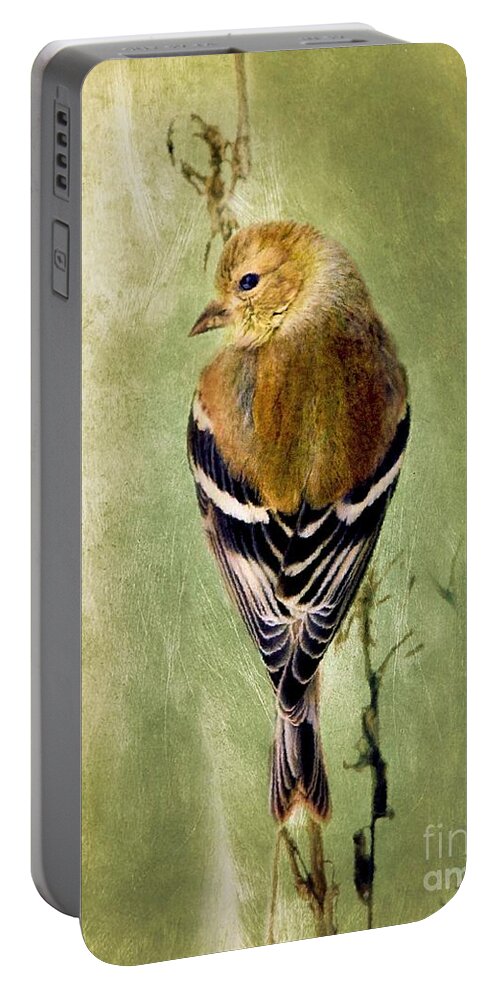 American Goldfinch Portable Battery Charger featuring the painting Sweet Goldfinch by Tina LeCour