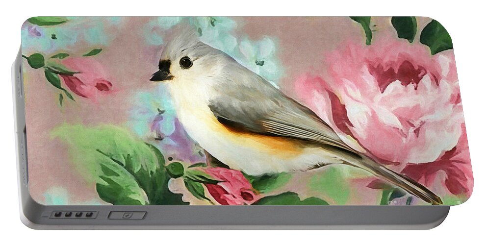 Titmouse Bird Portable Battery Charger featuring the painting Sweet Tufted Titmouse by Tina LeCour