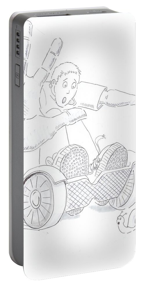 Swegway Portable Battery Charger featuring the drawing Swegway Hoverboard Emergency Stop Cartoon by Mike Jory