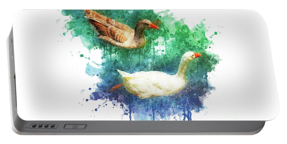 Watercolor Portable Battery Charger featuring the digital art Swimming Through Life by Mary Machare
