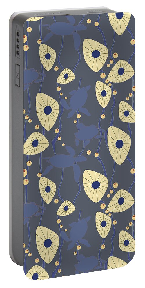 Blue Portable Battery Charger featuring the digital art Swimming Turtles blue by April Burton