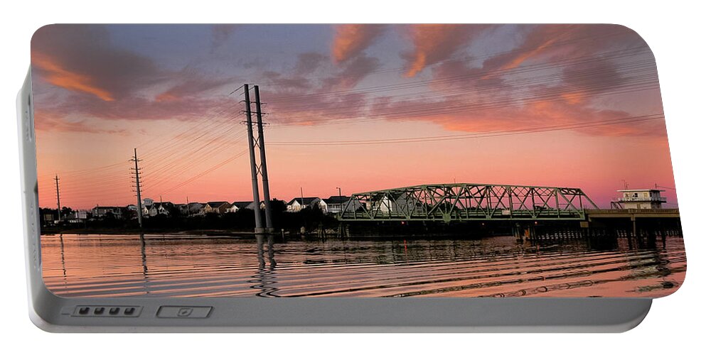 Ine Art Photography Portable Battery Charger featuring the photograph Swing Bridge at Sunset, Topsail Island, North Carolina by John Pagliuca