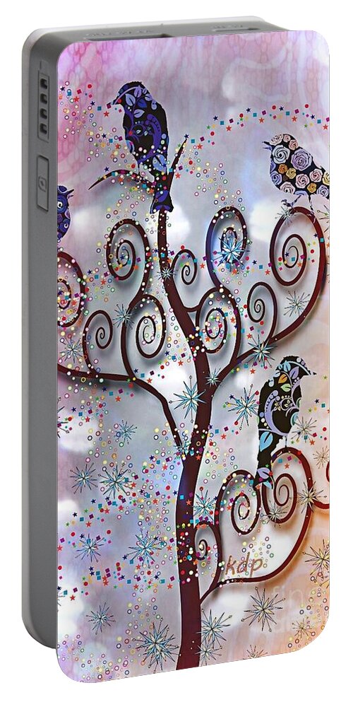 Vector Birds Portable Battery Charger featuring the digital art Swirl Rainbow Tree by Kim Prowse