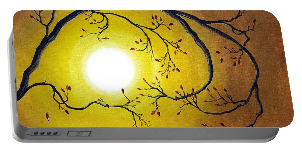 Zen Portable Battery Charger featuring the painting Swirling Branch in Autumn Glow by Laura Iverson
