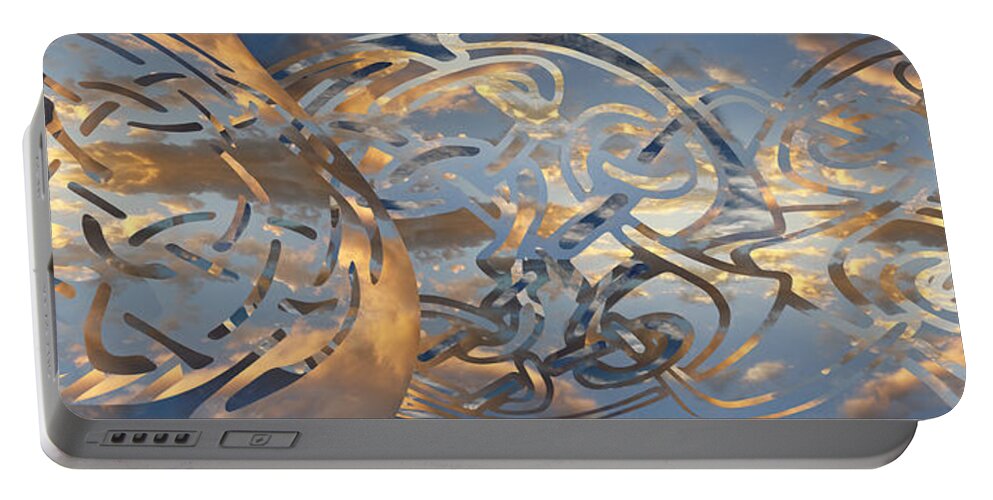 Sky Portable Battery Charger featuring the digital art Swirling Celtic Sunset by Laura Davis