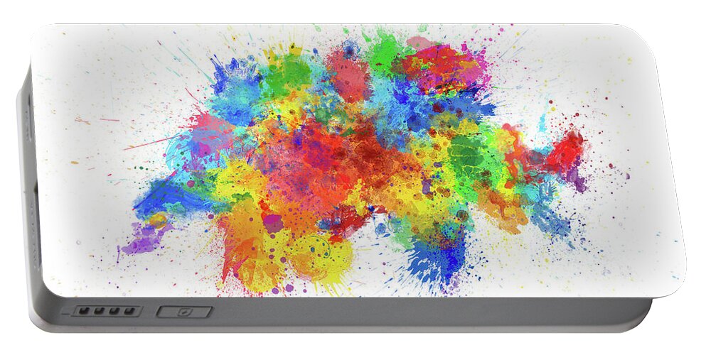 Switzerland Map Portable Battery Charger featuring the digital art Switzerland Paint Splashes Map by Michael Tompsett