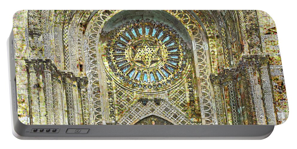 Exit Portable Battery Charger featuring the mixed media Synagogue by Tony Rubino