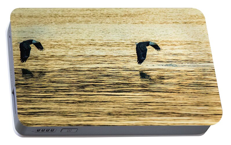 1 Of 2 Portable Battery Charger featuring the photograph Synchronized Bald Eagles at Dawn 1 of 2 by Jeff at JSJ Photography