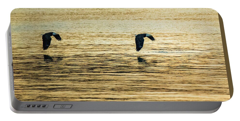 1 Of 2 Portable Battery Charger featuring the photograph Synchronized Bald Eagles at Dawn 1 of 2 by Jeff at JSJ Photography
