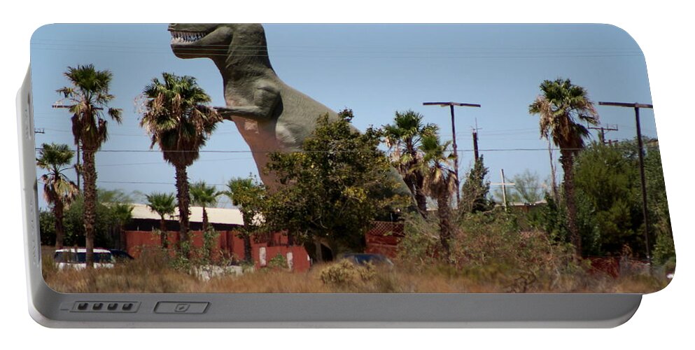 Dino Portable Battery Charger featuring the photograph T-Rex Invading Cabazon by Colleen Cornelius