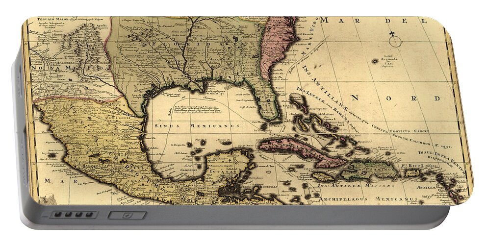 Texas Portable Battery Charger featuring the digital art Tabula Mexicae et Floridae 1710 by Texas Map Store