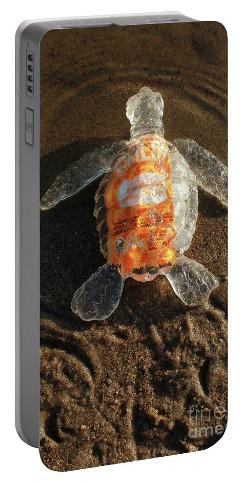 Sculpture Portable Battery Charger featuring the sculpture Taco Sauce Baby Sea Turtle from the Feral Plastic series by Adam by Adam Long