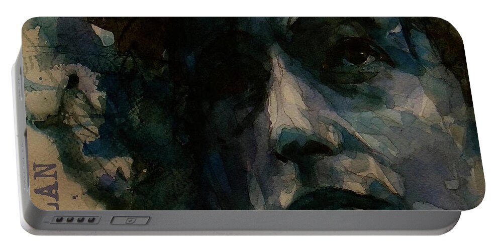 Bob Dylan Portable Battery Charger featuring the painting Tagged Up In Blue- Bob Dylan by Paul Lovering