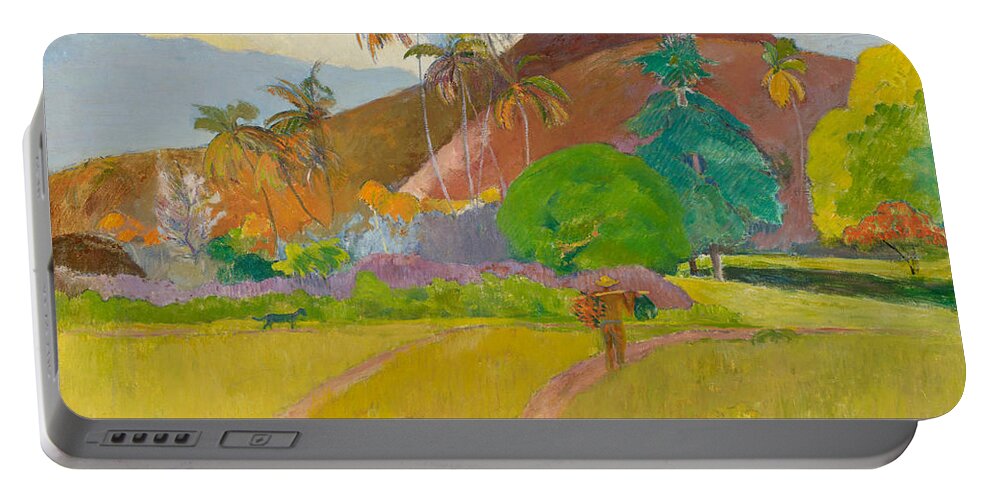 Paul Gauguin Portable Battery Charger featuring the painting Tahitian Landscape, 1891. by Paul Gauguin