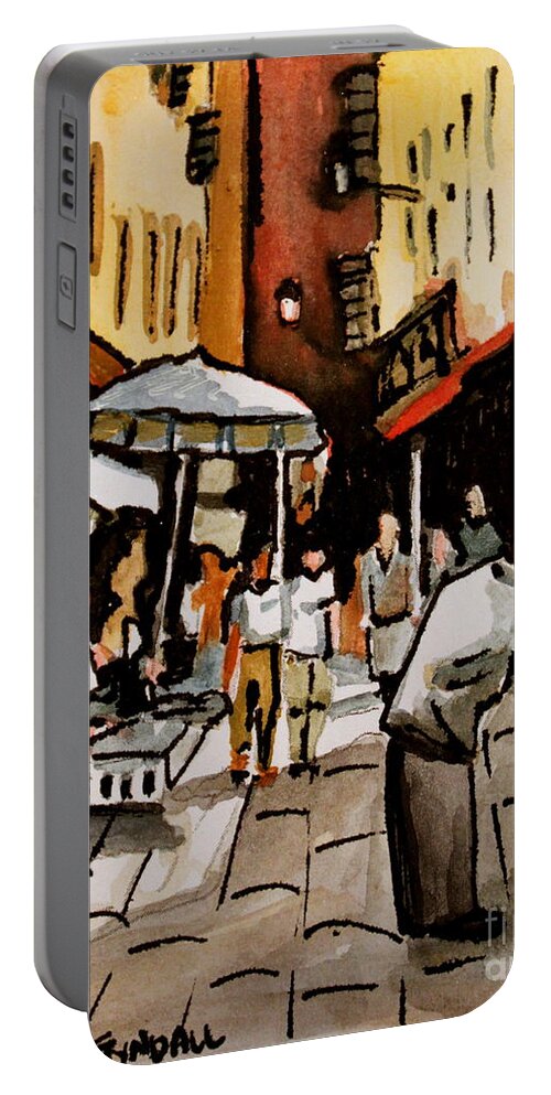 Downtown Portable Battery Charger featuring the painting Taking a Stroll Through Downtown by Elizabeth Robinette Tyndall