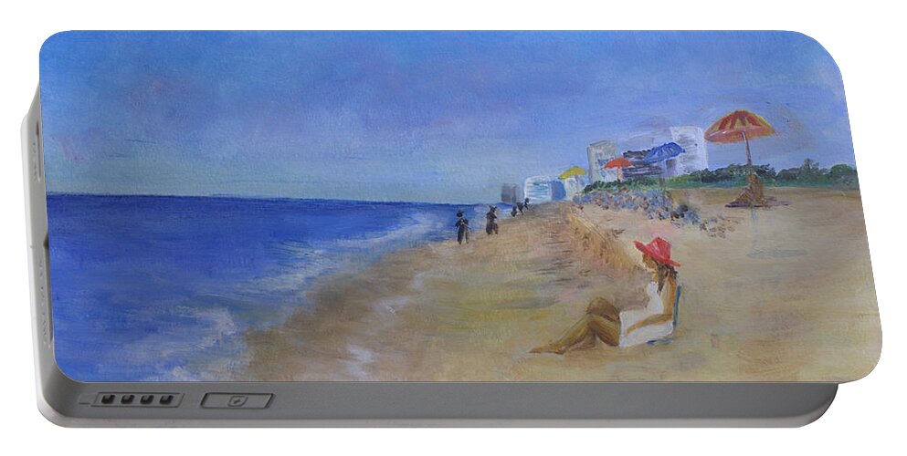 Art Portable Battery Charger featuring the painting Taking in the meditation of the surf by Donna Walsh