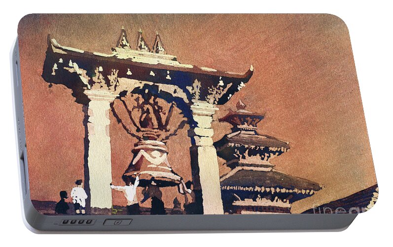 Nepal City Portable Battery Charger featuring the painting Taleju Bell- Patan, Nepal by Ryan Fox