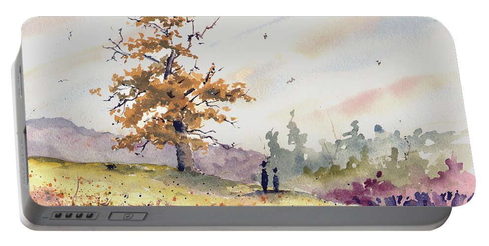 Tree Portable Battery Charger featuring the painting Talking To Dad by Sam Sidders