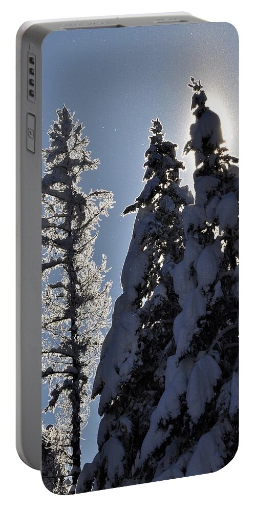 Reflections Portable Battery Charger featuring the photograph Tall trees and Tall Snow by Mike Helland