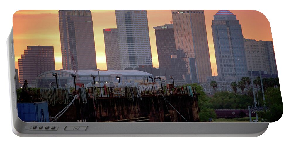 Port Of Tampa Portable Battery Charger featuring the photograph Tampa's Skyline from the Port by Daniel Woodrum