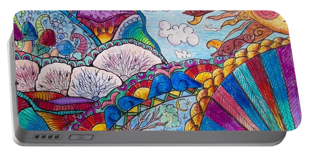 Drawings Portable Battery Charger featuring the drawing Tapestry of Joy by Megan Walsh