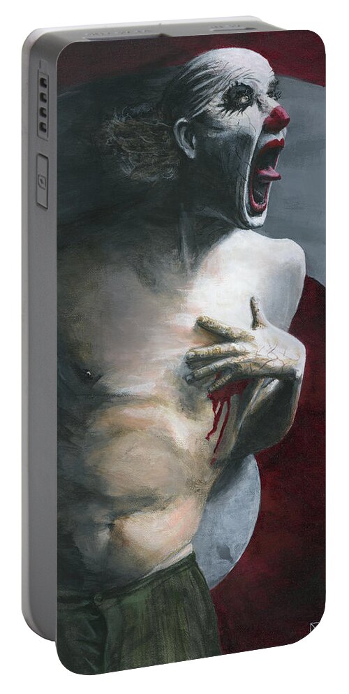 Clown Portable Battery Charger featuring the painting Target Practice by Matthew Mezo