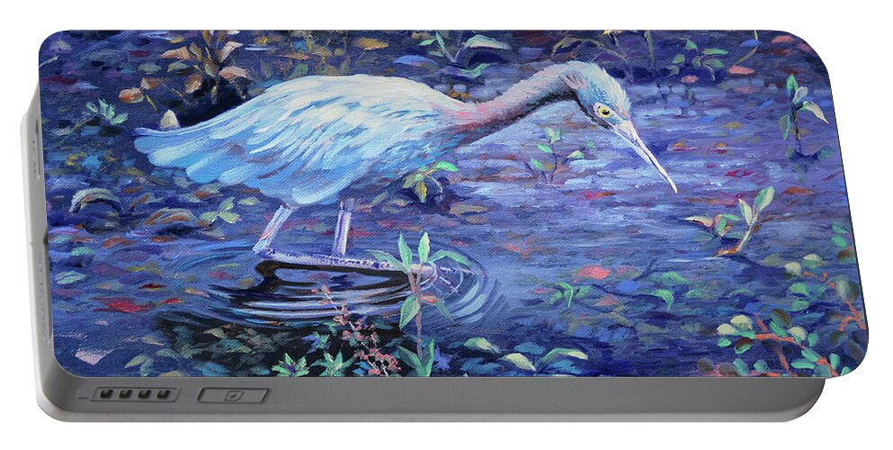 Blue Heron Portable Battery Charger featuring the painting Targeted ad Impetum by David Bader